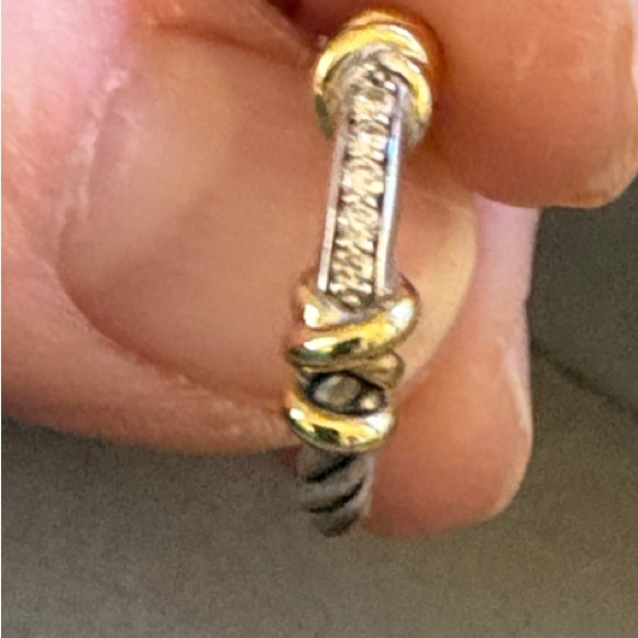 David Yurman Silver and Gold Twist Earring with Diamonds - Picture 3 of 4